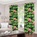 Water Lily Flower Pattern Print Blackout Grommet Curtains