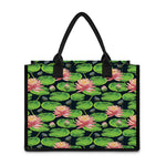 Water Lily Flower Pattern Print Canvas Tote Bag