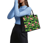 Water Lily Flower Pattern Print Canvas Tote Bag