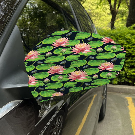 Water Lily Flower Pattern Print Car Side Mirror Covers