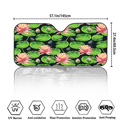Water Lily Flower Pattern Print Car Windshield Sun Shade