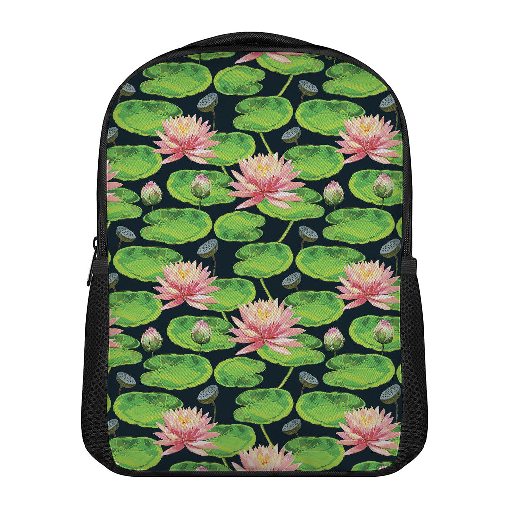 Water Lily Flower Pattern Print Casual Backpack