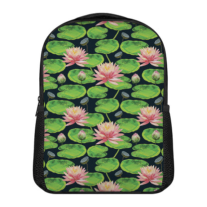 Water Lily Flower Pattern Print Casual Backpack