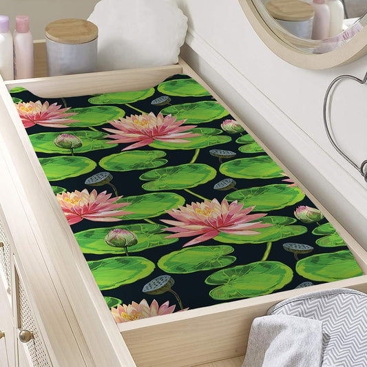Water Lily Flower Pattern Print Changing Pad Cover