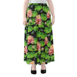 Water Lily Flower Pattern Print Chiffon Maxi Skirt