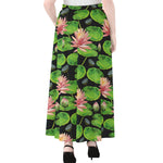 Water Lily Flower Pattern Print Chiffon Maxi Skirt