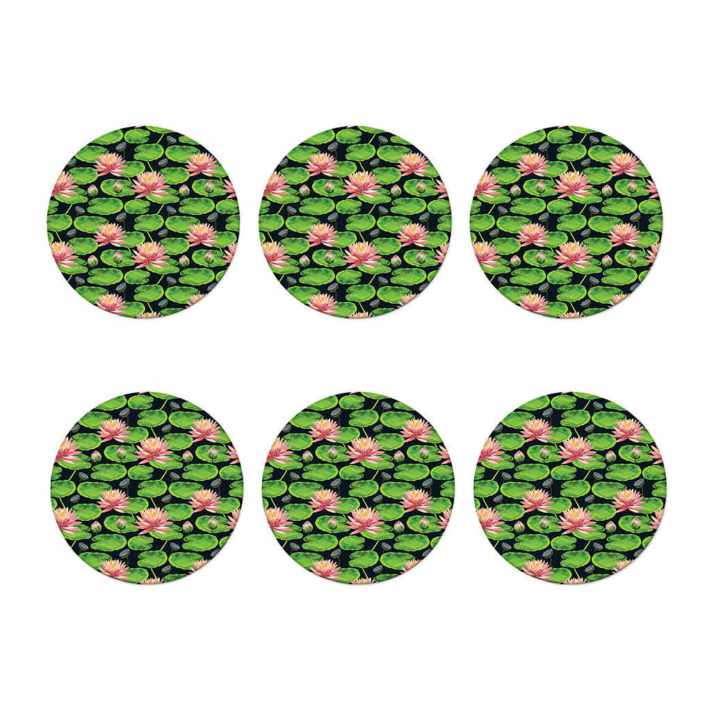 Water Lily Flower Pattern Print Coaster Set
