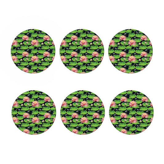Water Lily Flower Pattern Print Coaster Set