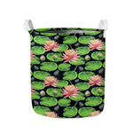 Water Lily Flower Pattern Print Collapsible Laundry Basket