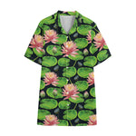 Water Lily Flower Pattern Print Cotton Hawaiian Shirt