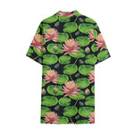 Water Lily Flower Pattern Print Cotton Hawaiian Shirt