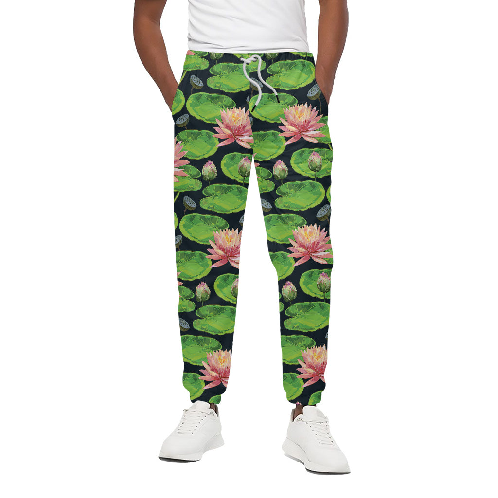 Water Lily Flower Pattern Print Cotton Pants