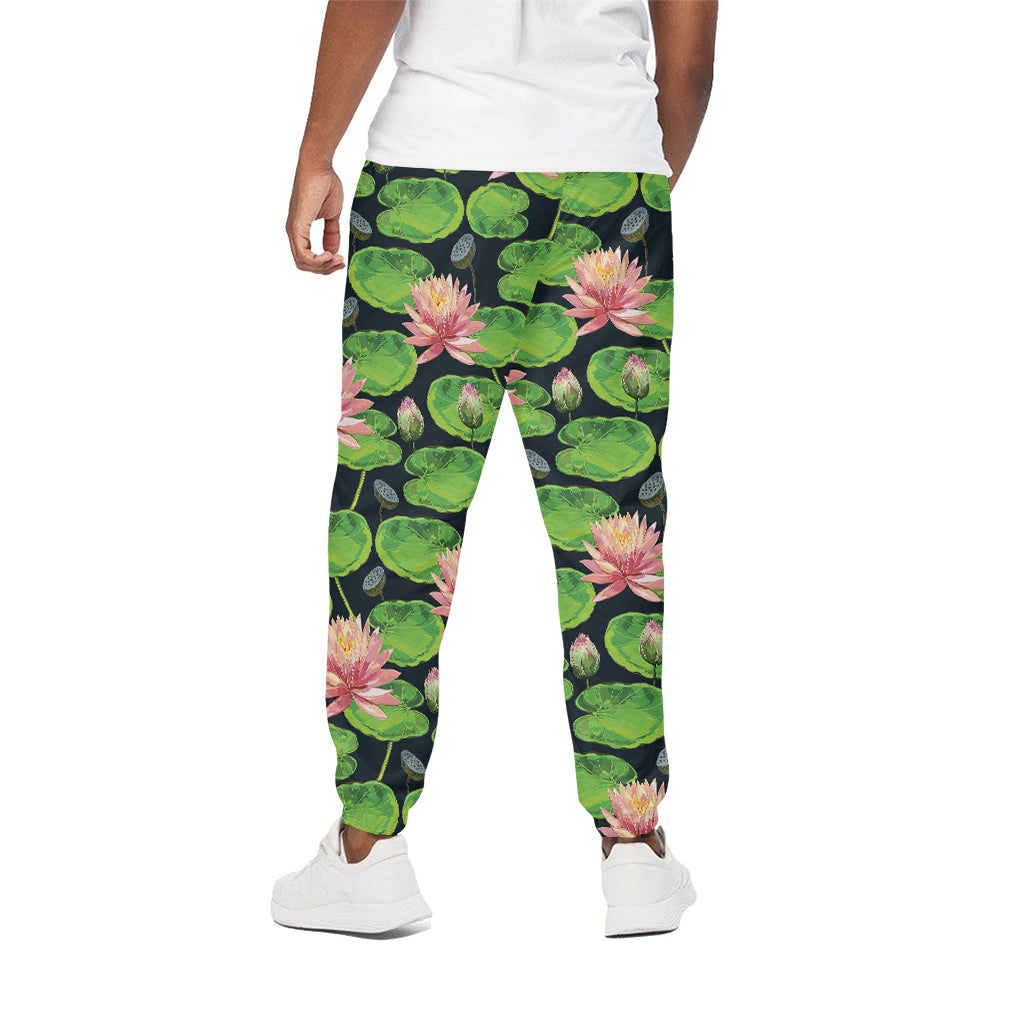 Water Lily Flower Pattern Print Cotton Pants