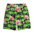 Water Lily Flower Pattern Print Cotton Shorts