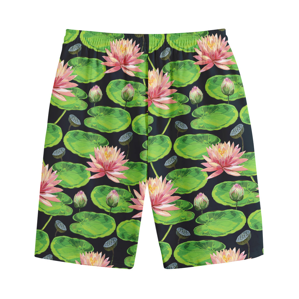 Water Lily Flower Pattern Print Cotton Shorts