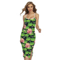 Water Lily Flower Pattern Print Cross Back Cami Dress