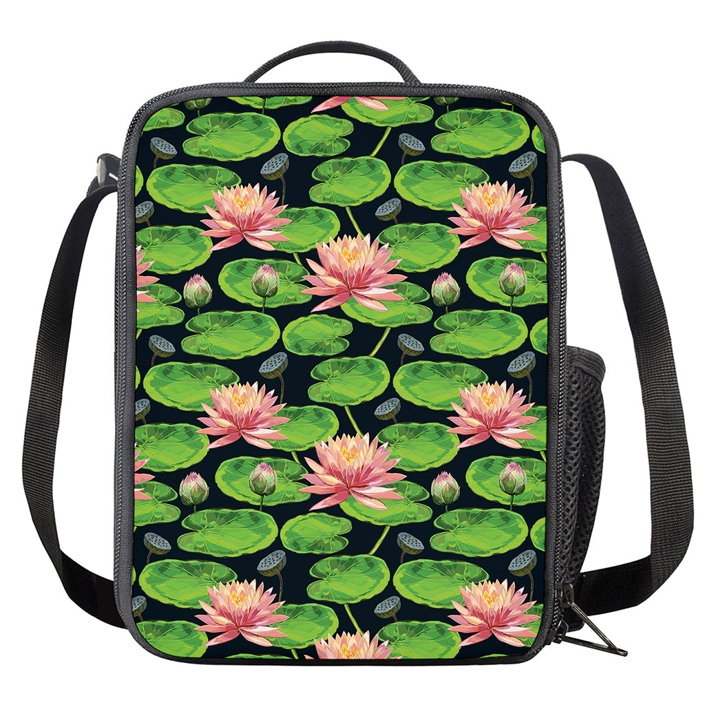 Water Lily Flower Pattern Print Crossbody Lunch Bag