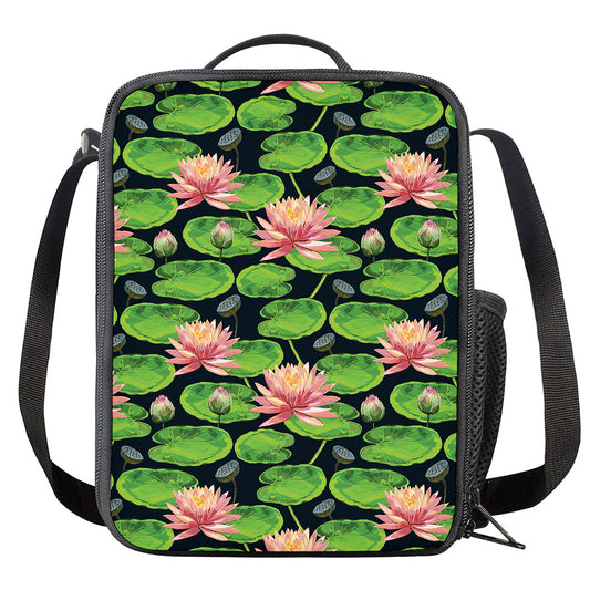 Water Lily Flower Pattern Print Crossbody Lunch Bag