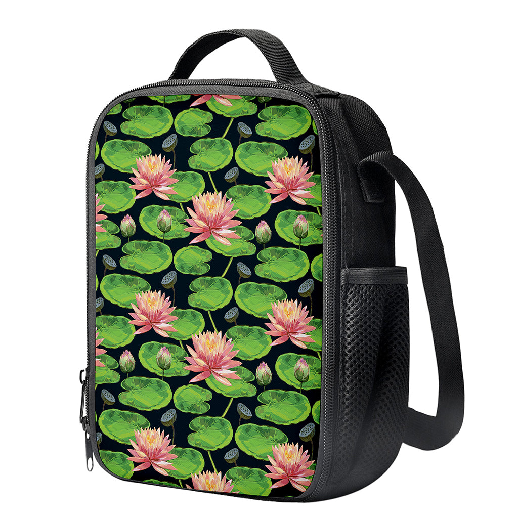 Water Lily Flower Pattern Print Crossbody Lunch Bag