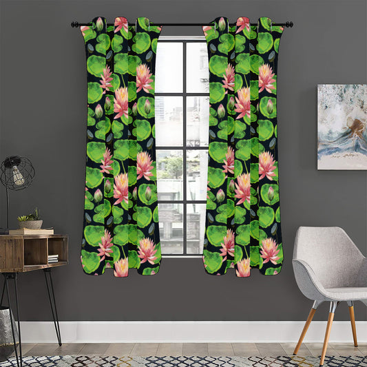 Water Lily Flower Pattern Print Curtain