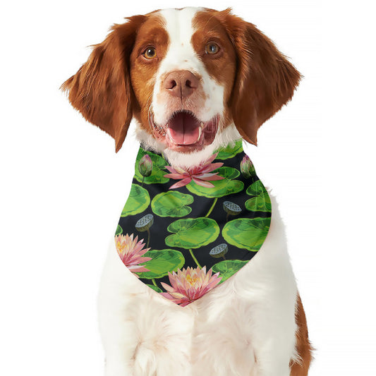 Water Lily Flower Pattern Print Dog Bandana