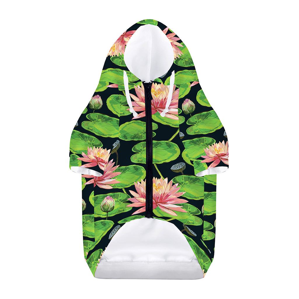 Water Lily Flower Pattern Print Dog Zip Up Hoodie