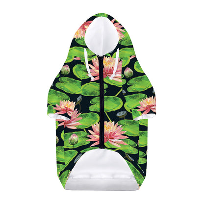 Water Lily Flower Pattern Print Dog Zip Up Hoodie