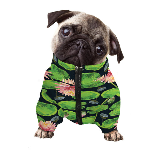Water Lily Flower Pattern Print Dog Zip Up Jacket