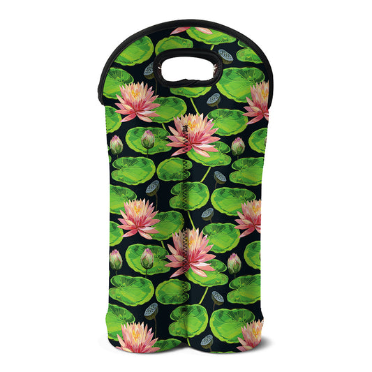 Water Lily Flower Pattern Print Double Neoprene Wine Tote