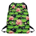 Water Lily Flower Pattern Print Drawstring Backpack