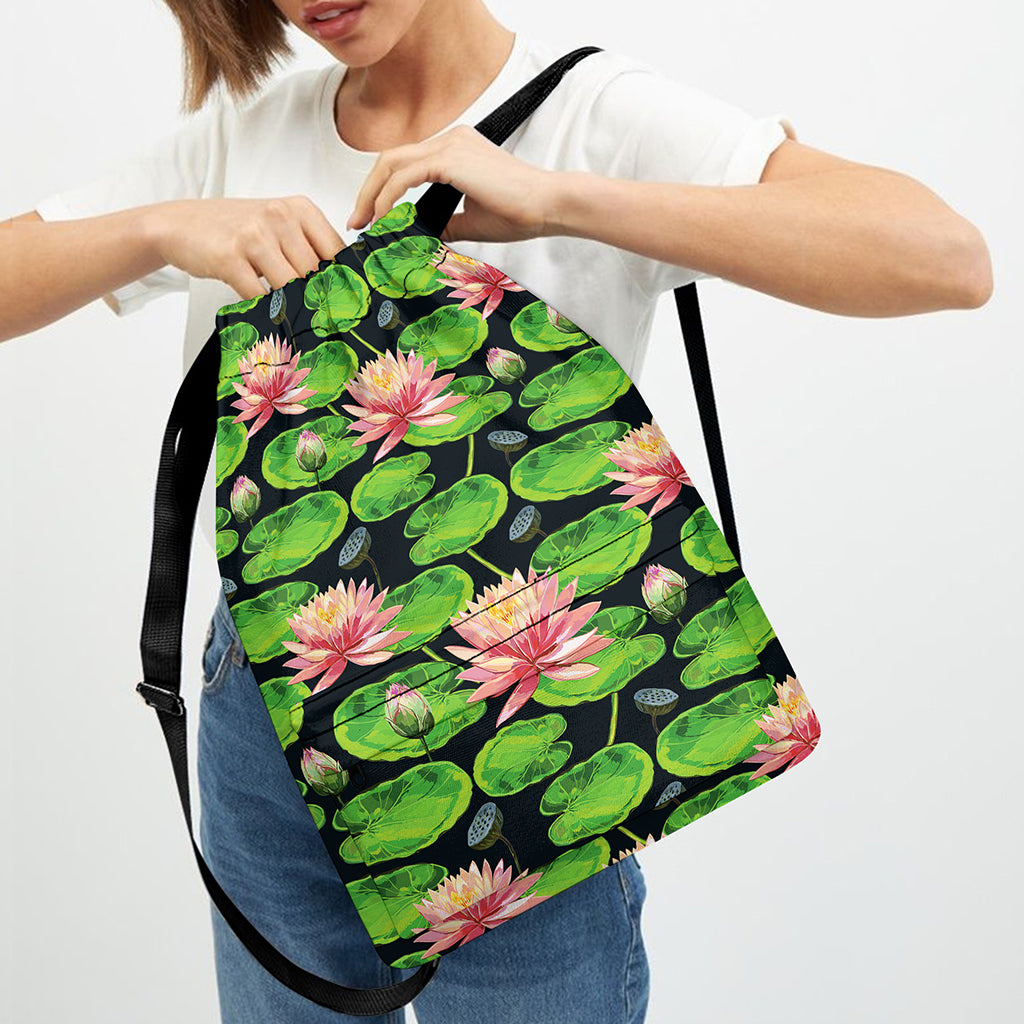 Water Lily Flower Pattern Print Drawstring Backpack