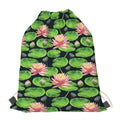 Water Lily Flower Pattern Print Drawstring Bag