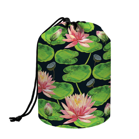Water Lily Flower Pattern Print Drawstring Makeup Bag