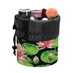 Water Lily Flower Pattern Print Drawstring Makeup Bag