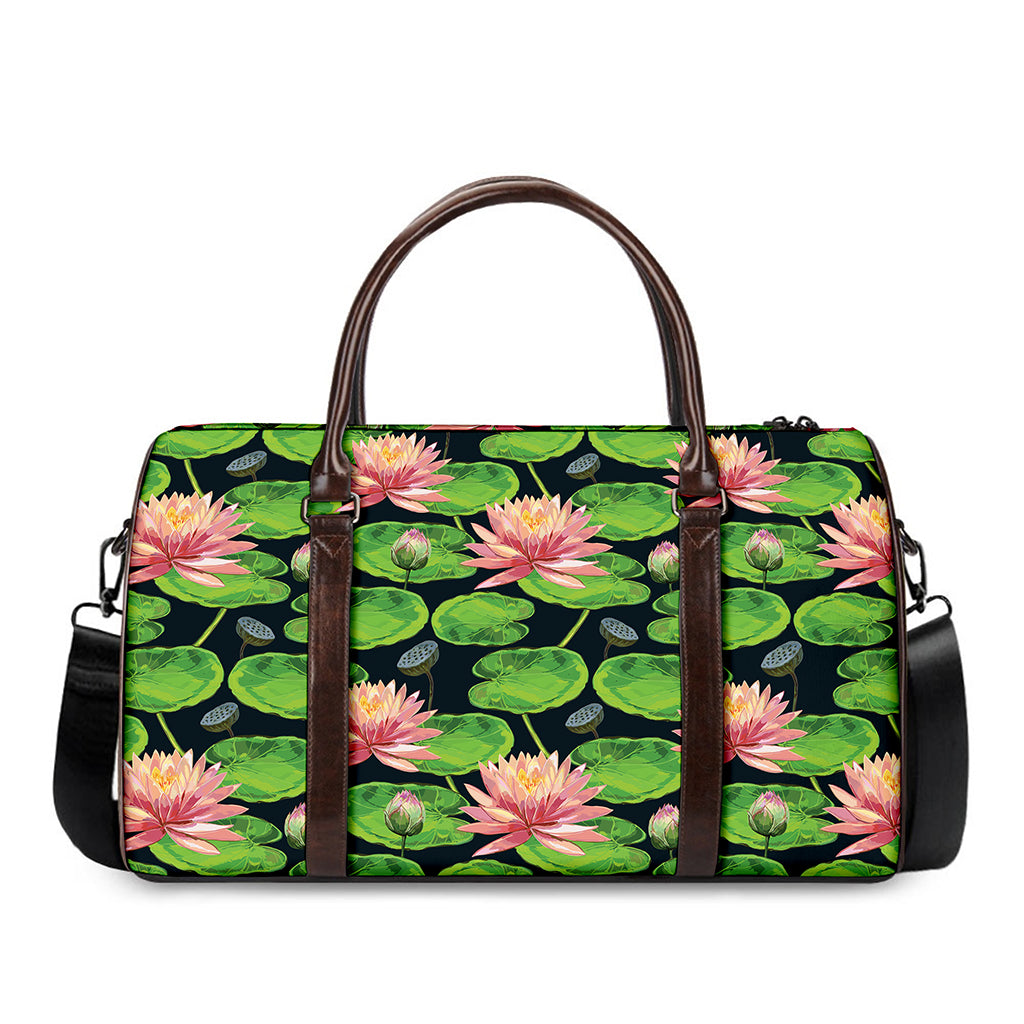 Water Lily Flower Pattern Print Duffle Bag
