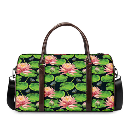 Water Lily Flower Pattern Print Duffle Bag
