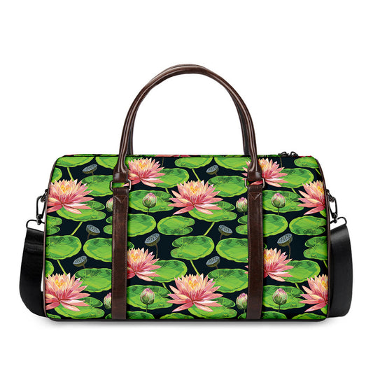 Water Lily Flower Pattern Print Duffle Bag