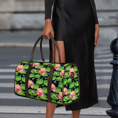 Water Lily Flower Pattern Print Duffle Bag