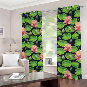 Water Lily Flower Pattern Print Extra Wide Grommet Curtains