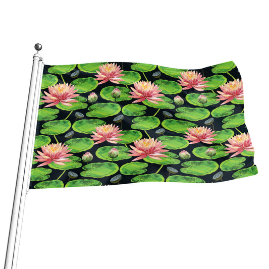 Water Lily Flower Pattern Print Flag
