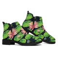 Water Lily Flower Pattern Print Flat Ankle Boots