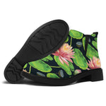 Water Lily Flower Pattern Print Flat Ankle Boots