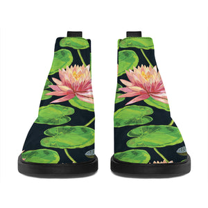 Water Lily Flower Pattern Print Flat Ankle Boots