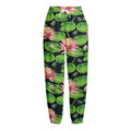 Water Lily Flower Pattern Print Fleece Lined Knit Pants