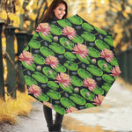 Water Lily Flower Pattern Print Foldable Umbrella