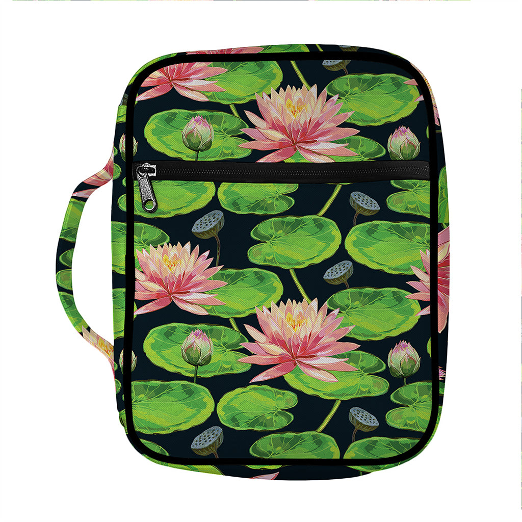 Water Lily Flower Pattern Print Front Pocket Bible Bag