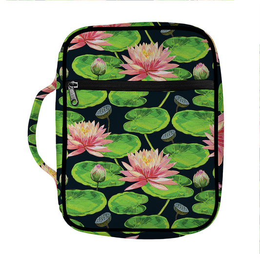 Water Lily Flower Pattern Print Front Pocket Bible Bag