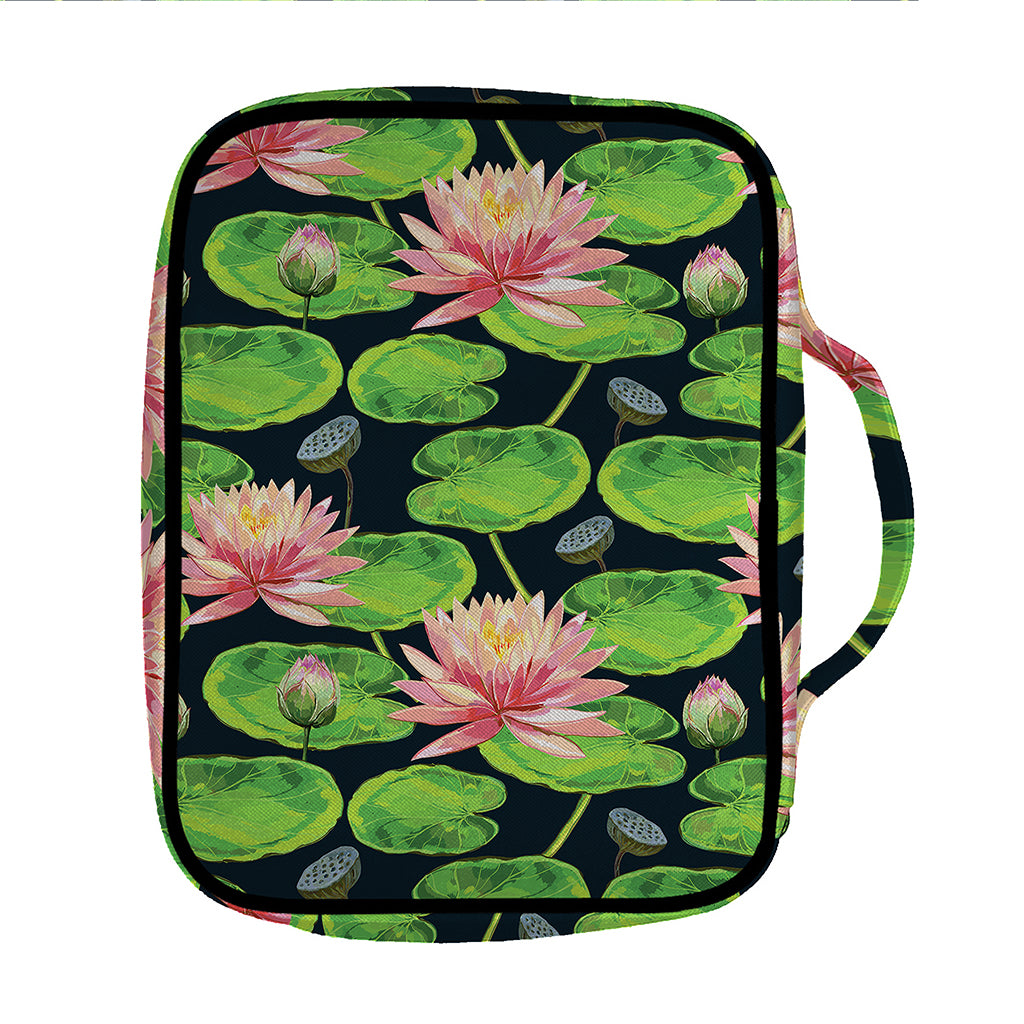 Water Lily Flower Pattern Print Front Pocket Bible Bag
