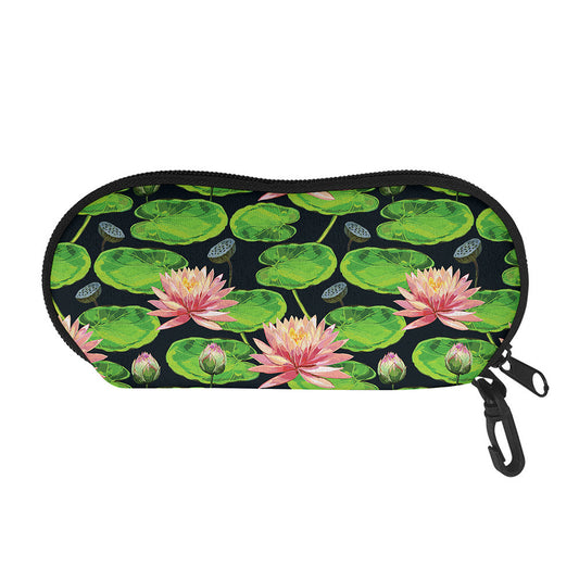 Water Lily Flower Pattern Print Glasses Case