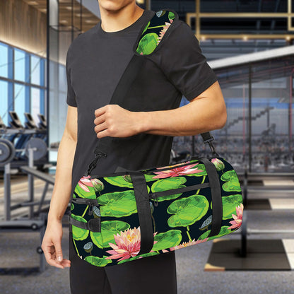 Water Lily Flower Pattern Print Gym Bag